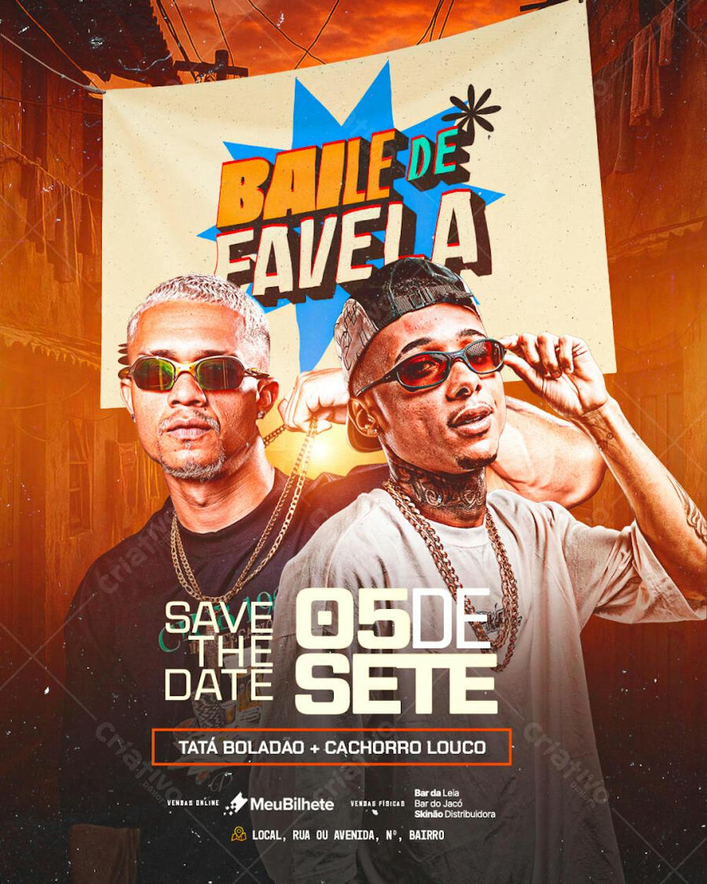 FLYER EVENTO BAILE DE FAVELA FEED PSD EDITÁVEL