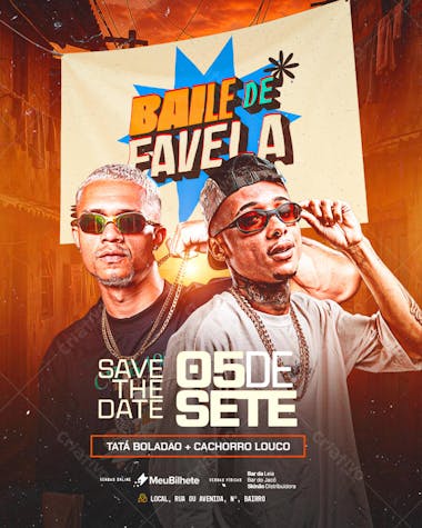FLYER EVENTO BAILE DE FAVELA FEED PSD EDITÁVEL