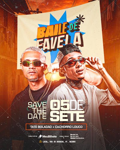 FLYER EVENTO BAILE DE FAVELA FEED PSD EDITÁVEL