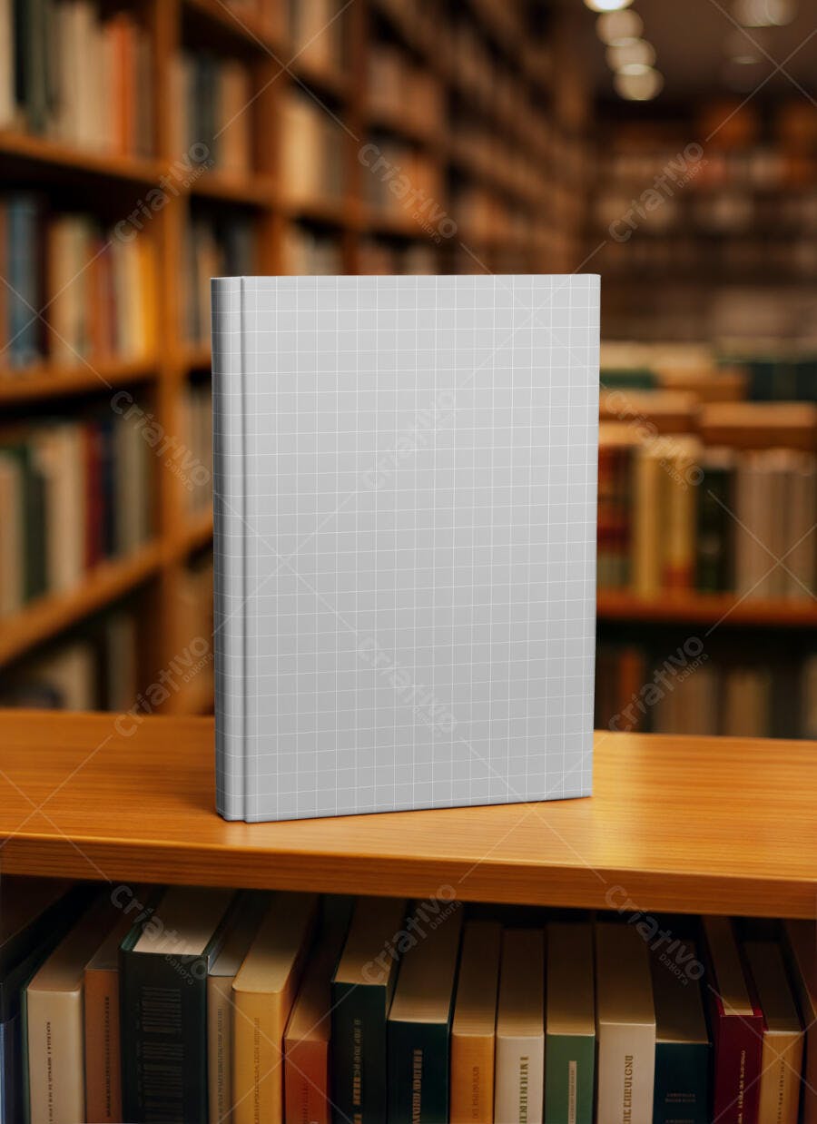 Mockup Realista de Capa de Livro em Biblioteca