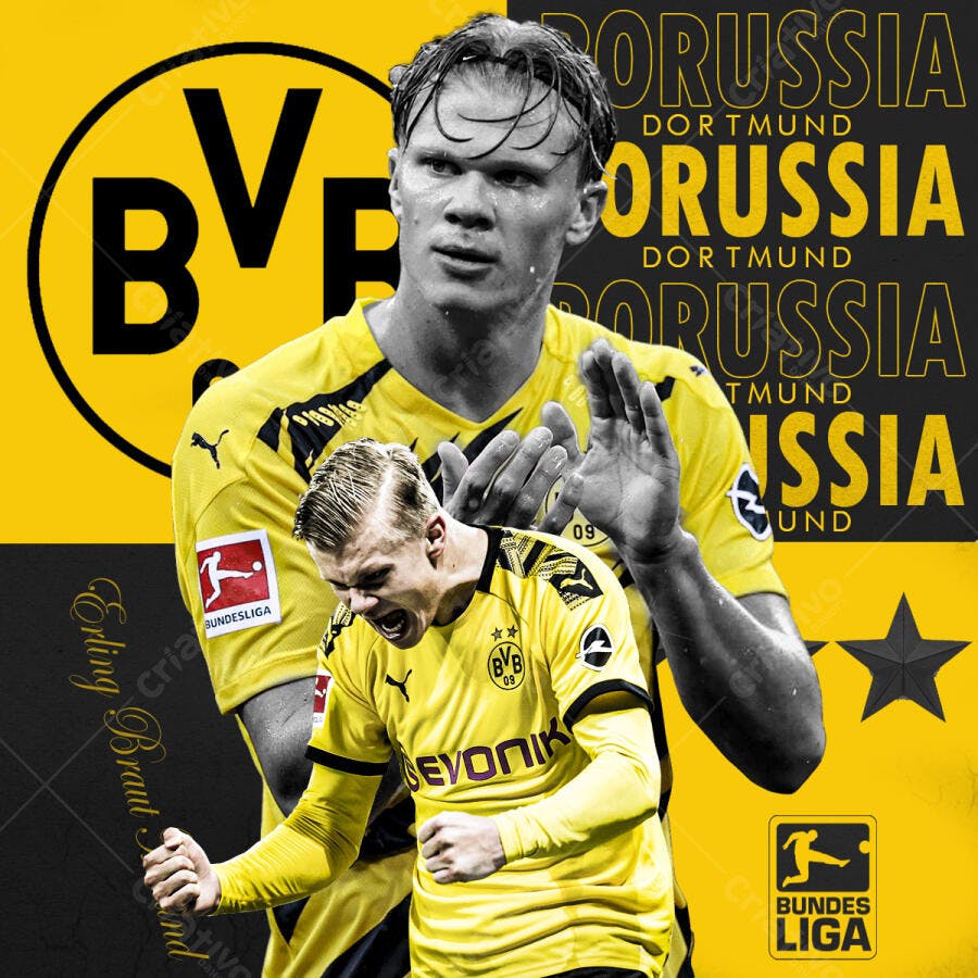 Poster Borussia Dortmund Erling Haaland PSD Editável