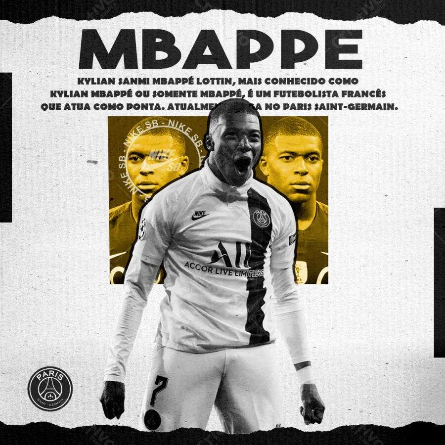 Post de jogador de futebol Mbappé PSD Editável