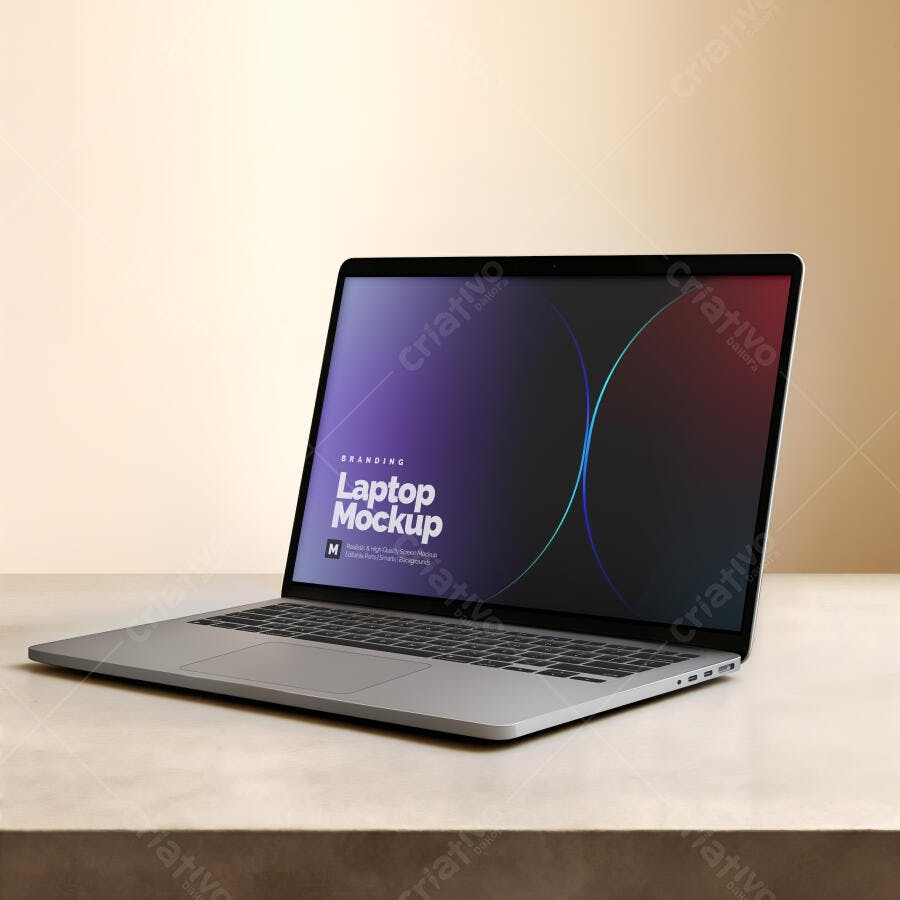 Mockup Notebook Moderno Prata em Mesa Clara