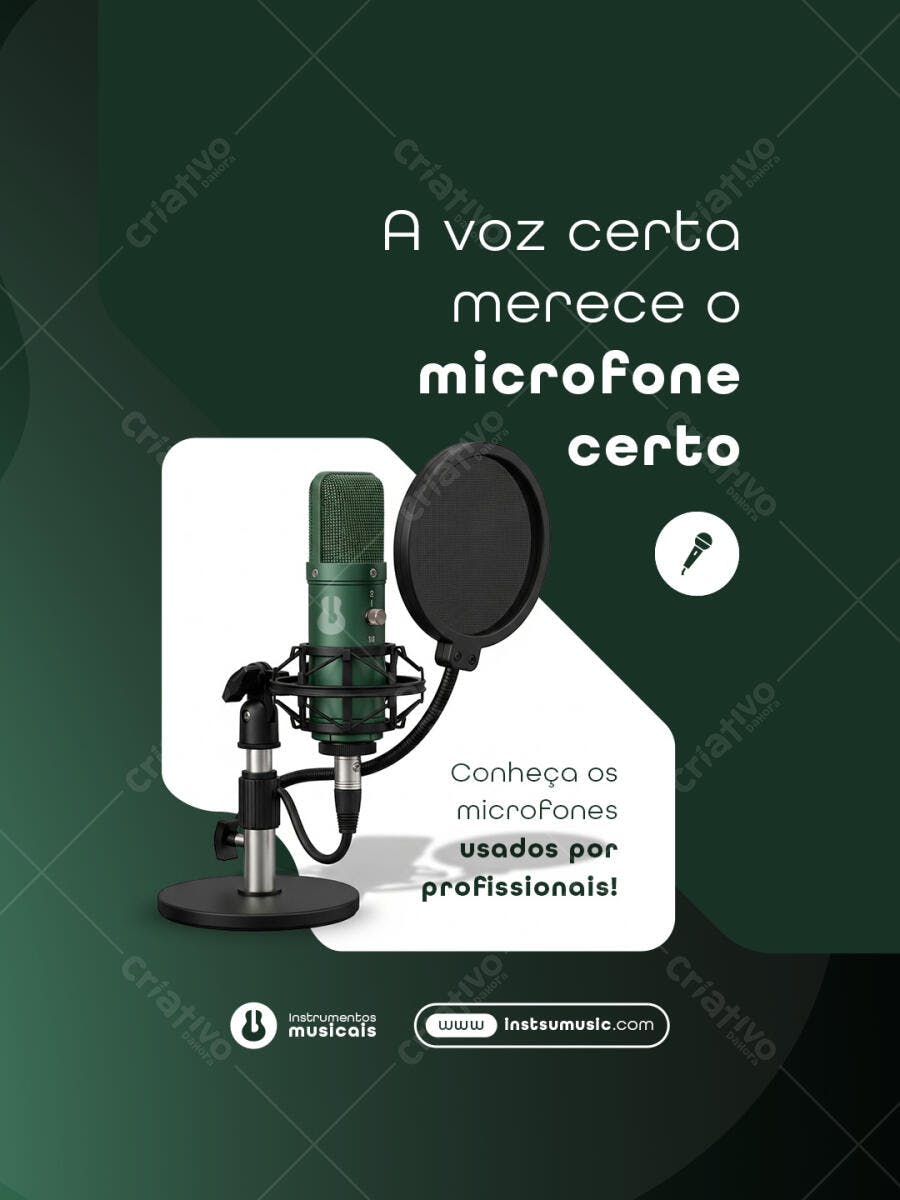 Post para Redes Sociais com Microfone PSD Editável