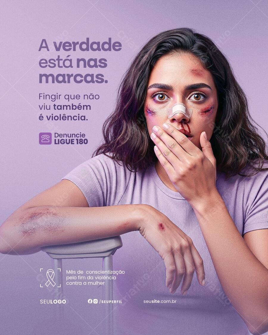 Flyer Conscientização Violência Contra a Mulher PSD Editável
