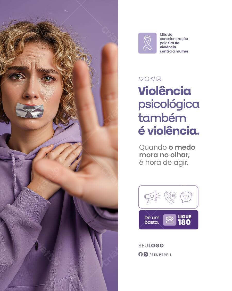 Post para Conscientização Violência Contra a Mulher PSD Editável
