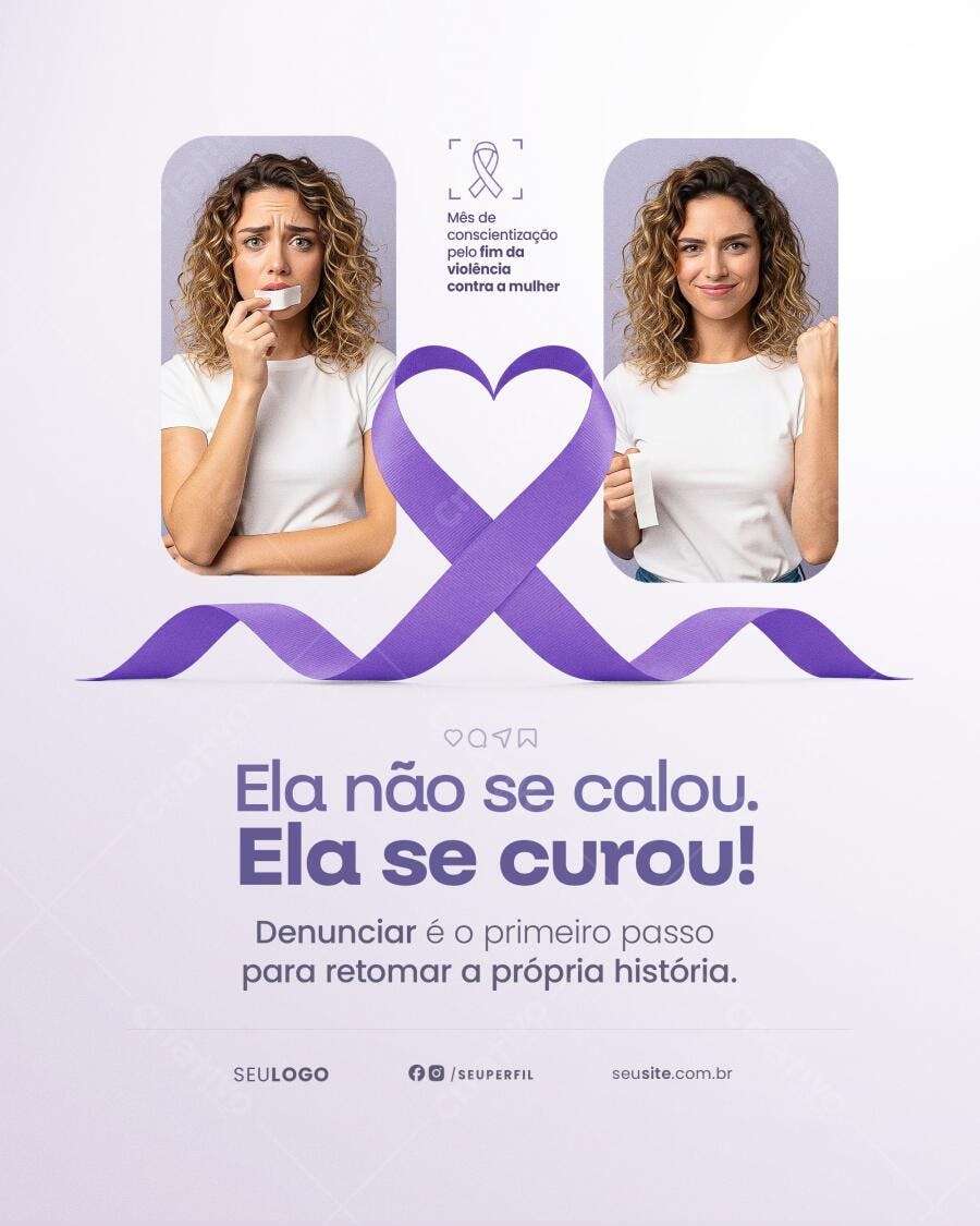 Postagem Instagram Mês Conscientização Violência Contra a Mulher PSD Editável