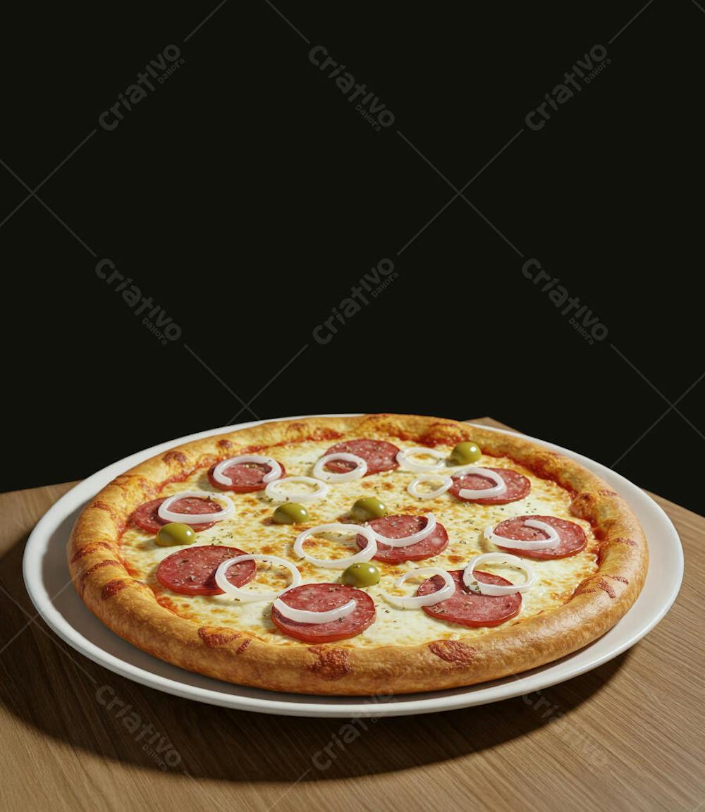 Pizzas de Queijo Mussarela com Calabresa Acebolada e Azeitonas
