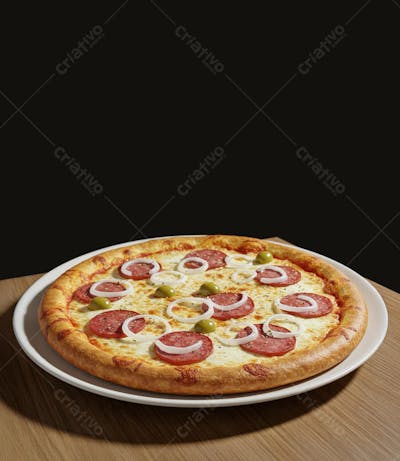 Pizzas de Queijo Mussarela com Calabresa Acebolada e Azeitonas