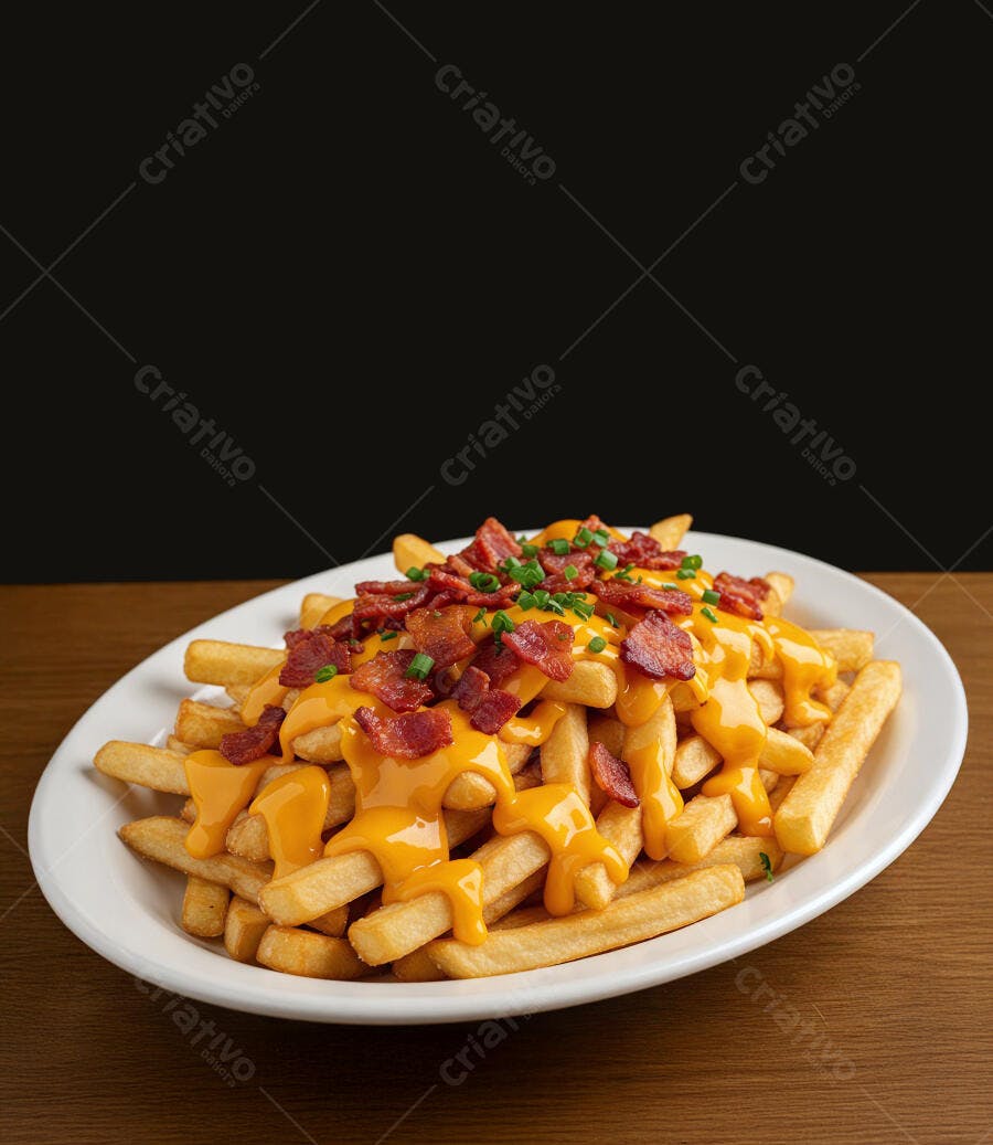 Batata frita com queijo cheddar e bacon
