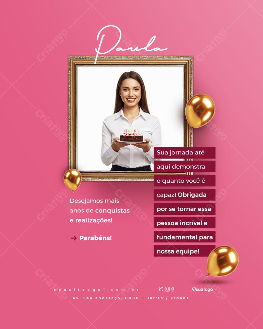 Postagem de Parabéns para Funcionária PSD Editável