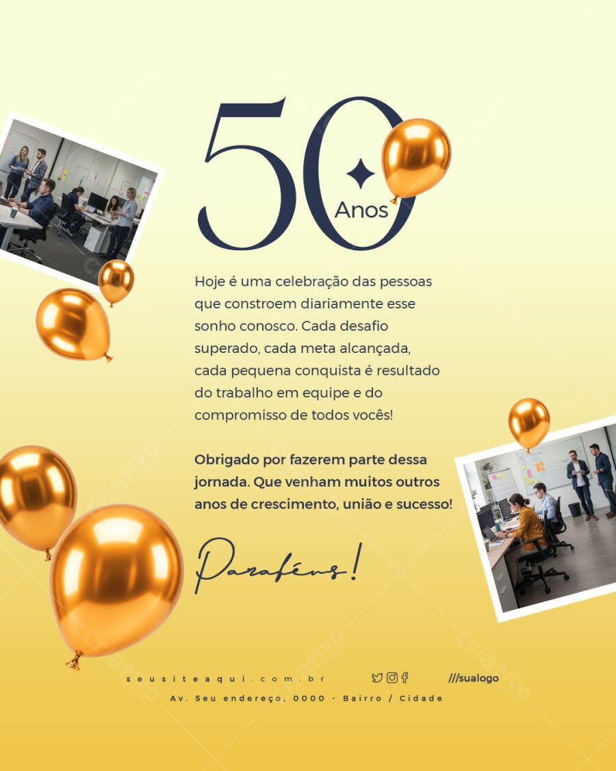 Postagem Aniversário 50 Anos Empresa PSD Editável