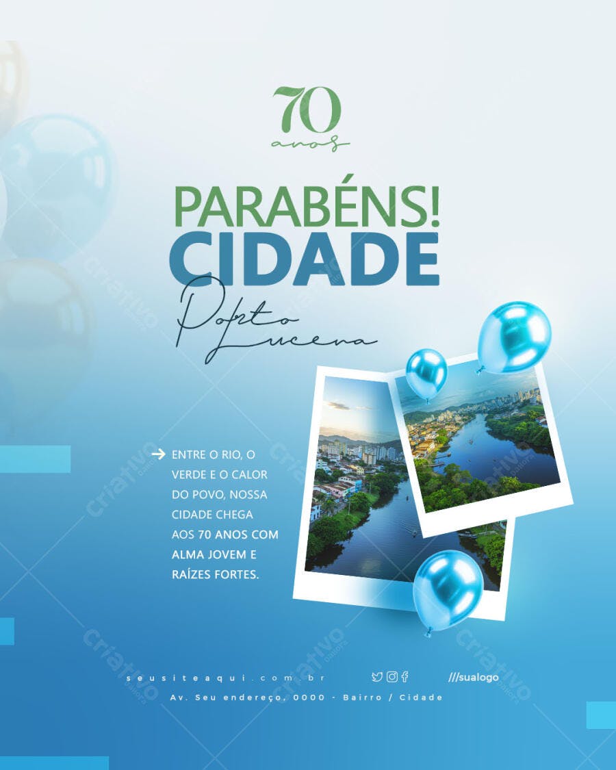 Flyer Aniversário Cidade 70 anos PSD Editável