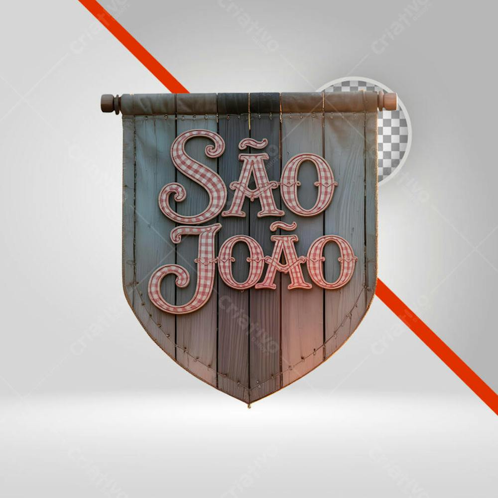 Selo 3D São João, Placa de Madeira com Texto 3D