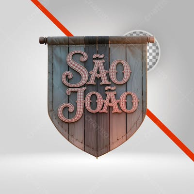 Selo 3D São João, Placa de Madeira com Texto 3D