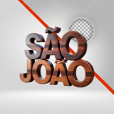 Texto 3D São João feito de madeira. PNG Com fundo Transparente