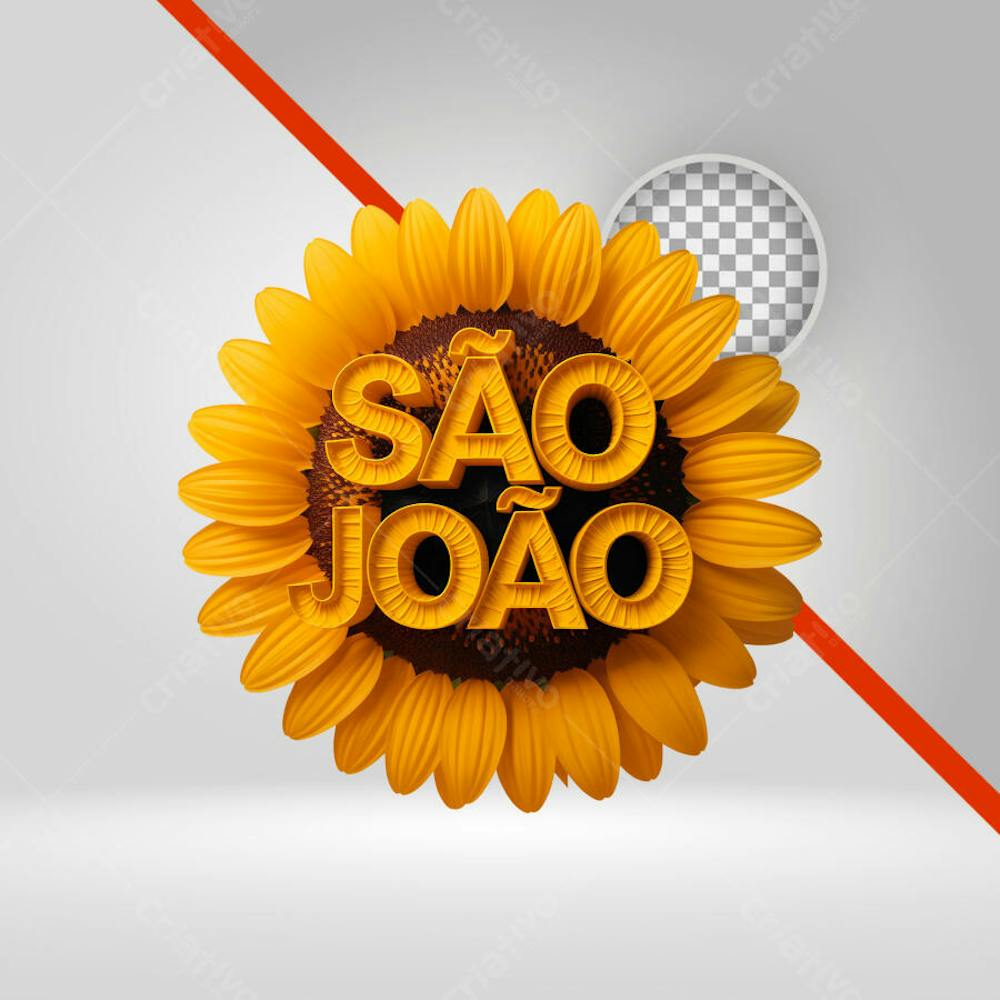 Selo 3D Flor Girassol Com Texto 3D São João, Fundo Transparente png