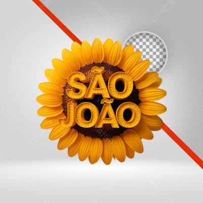 Selo 3D Flor Girassol Com Texto 3D São João, Fundo Transparente png