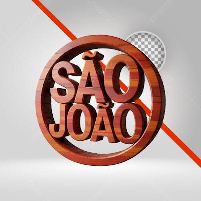 Selo 3D São João feito de Madeira Texto 3D, Png fundo transparente 