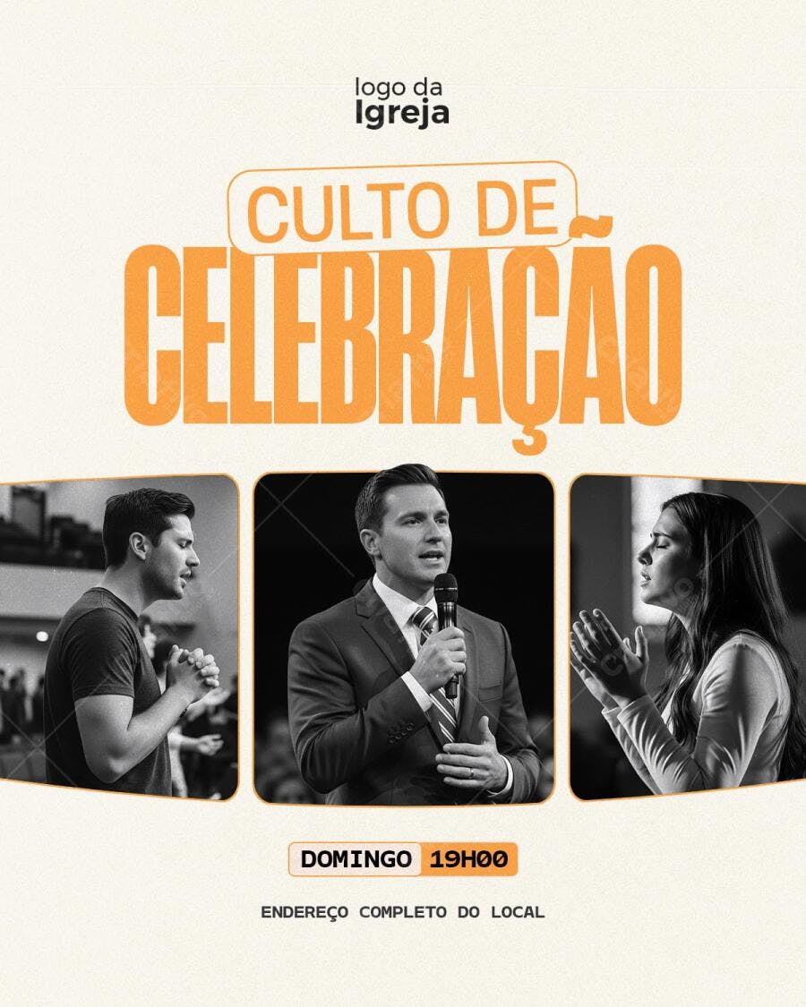 Flyer para Culto de Celebração Dominical PSD Editável