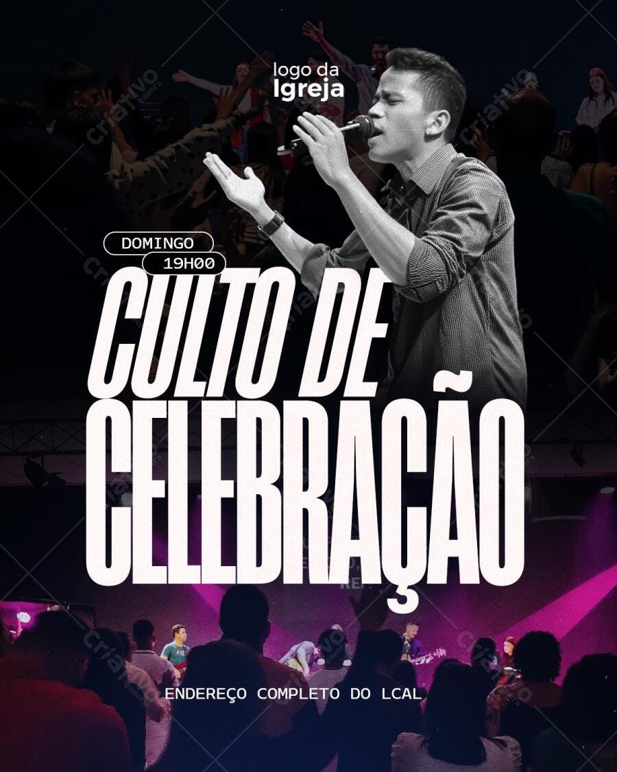 Flyer para Culto de Celebração Dominical PSD Editável