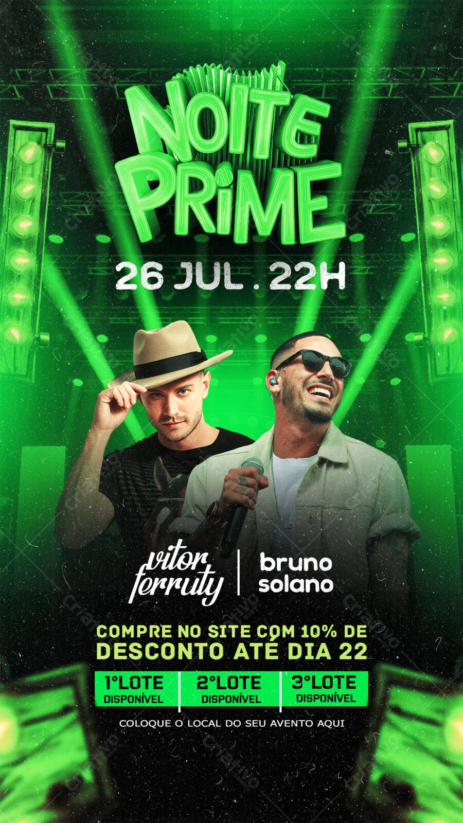 Flyer para Evento Musical com Vitor Ferruzy e Bruno Solano - 26 de Julho PSD Editável