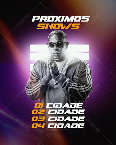 AGENDA DE PRÓXIMOS SHOWS ARTISTA DE FUNK PAGODÃO OH POLÊMICO PARA FEED PSD EDITÁVEL