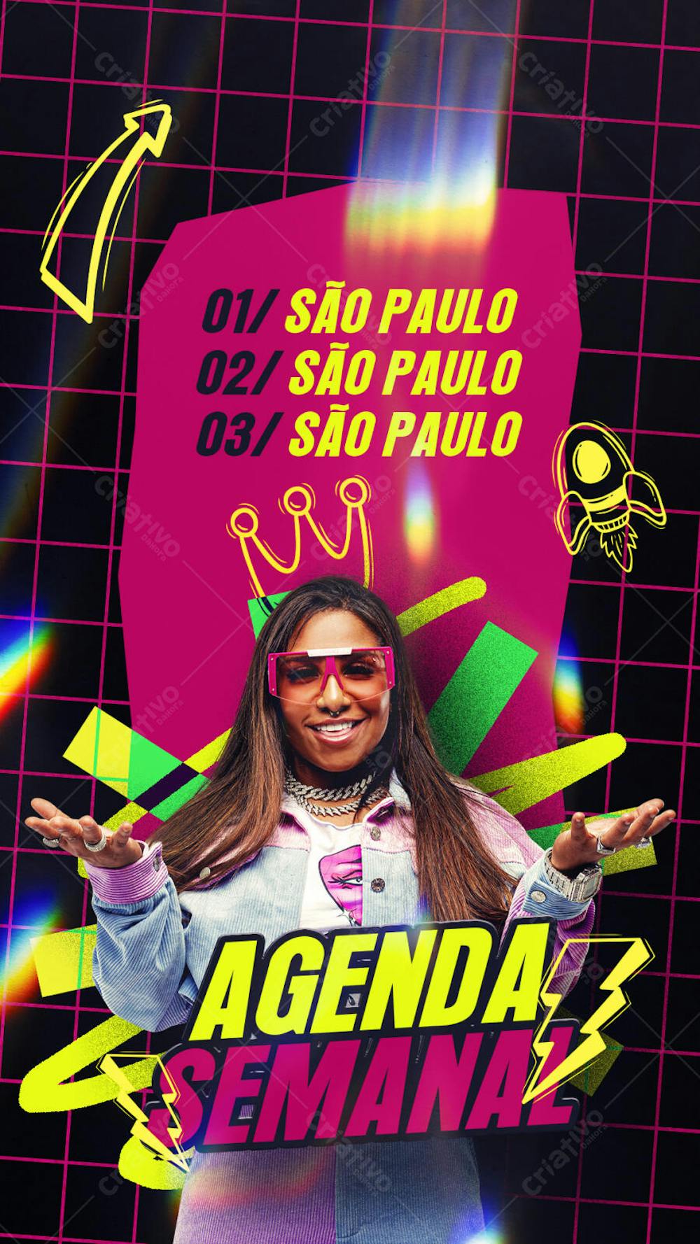 AGENDA DE SHOWS SEMANAL ARTISTA BREGA FUNK MC DANNY PARA STORIES PSD EDITÁVEL