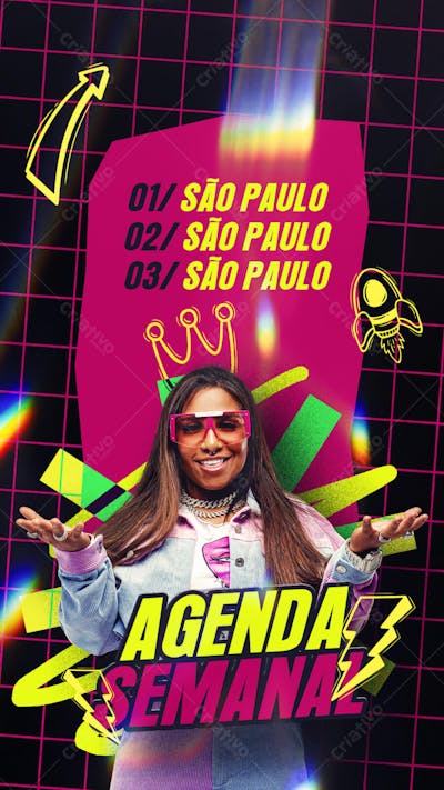 AGENDA DE SHOWS SEMANAL ARTISTA BREGA FUNK MC DANNY PARA STORIES PSD EDITÁVEL