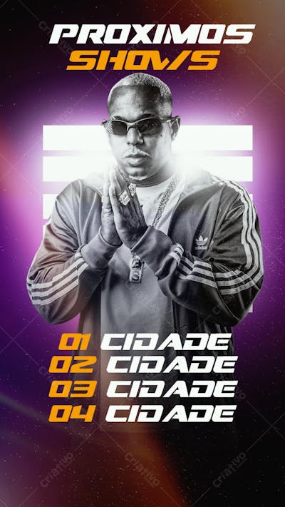 AGENDA DE PRÓXIMOS SHOWS ARTISTA DE FUNK PAGODÃO OH POLÊMICO PARA STORYS PSD EDITÁVEL