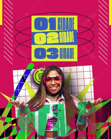 Vibrant and modern flyer in pink, green, and yellow tones. Features a stylish Black woman wearing bold sunglasses and clothing. Perfect for promoting concerts, festivals, or music events targeting a young and trendy audience.