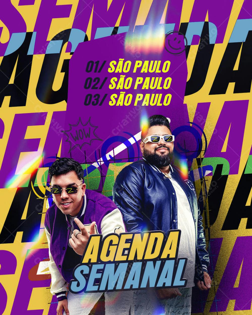 AGENDA DE SHOWS SEMANAL ARTISTA BREGA FUNK BATIDÃO STRONDA PARA FEED PSD EDITÁVEL