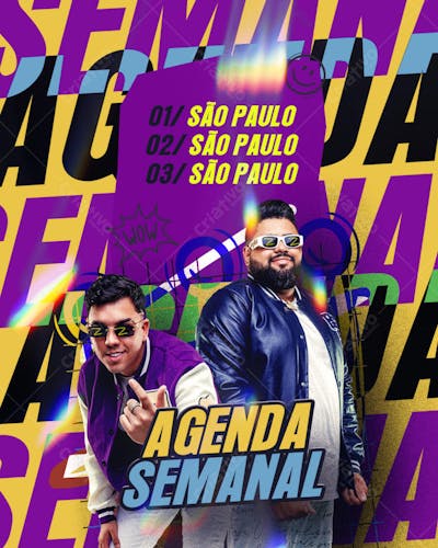 AGENDA DE SHOWS SEMANAL ARTISTA BREGA FUNK BATIDÃO STRONDA PARA FEED PSD EDITÁVEL