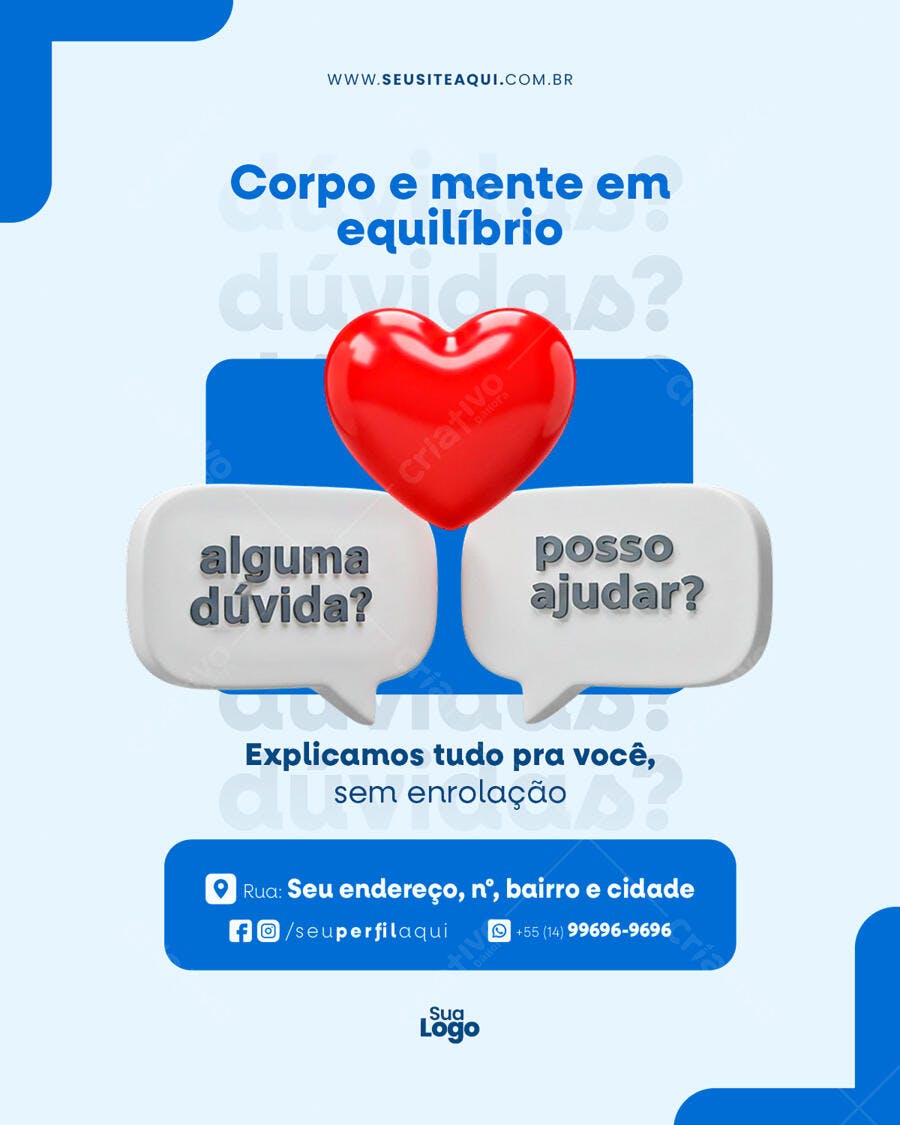 Post para Redes Sociais Bem-Estar PSD Editável