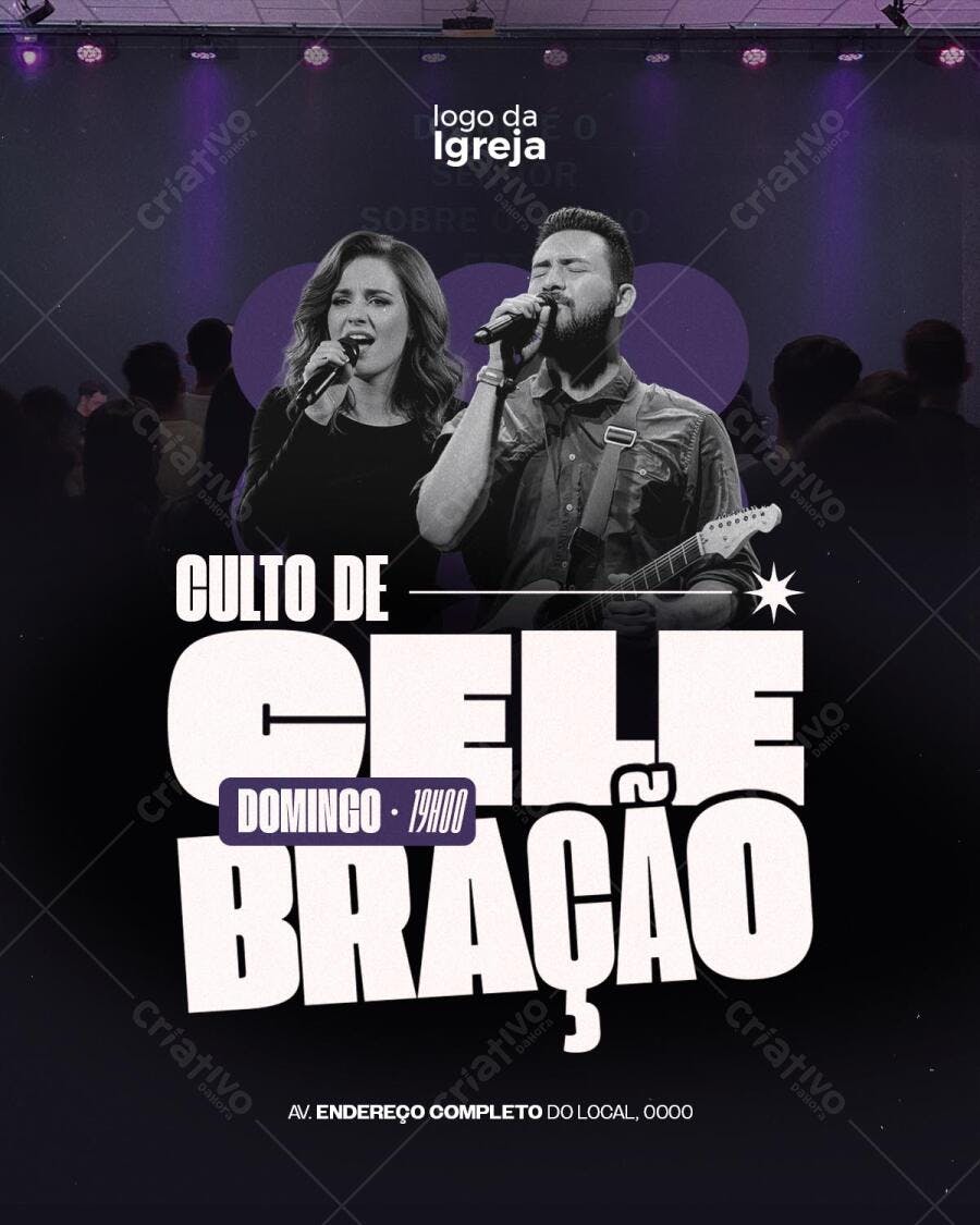 Flyer Culto de Celebração Domingo PSD Editável