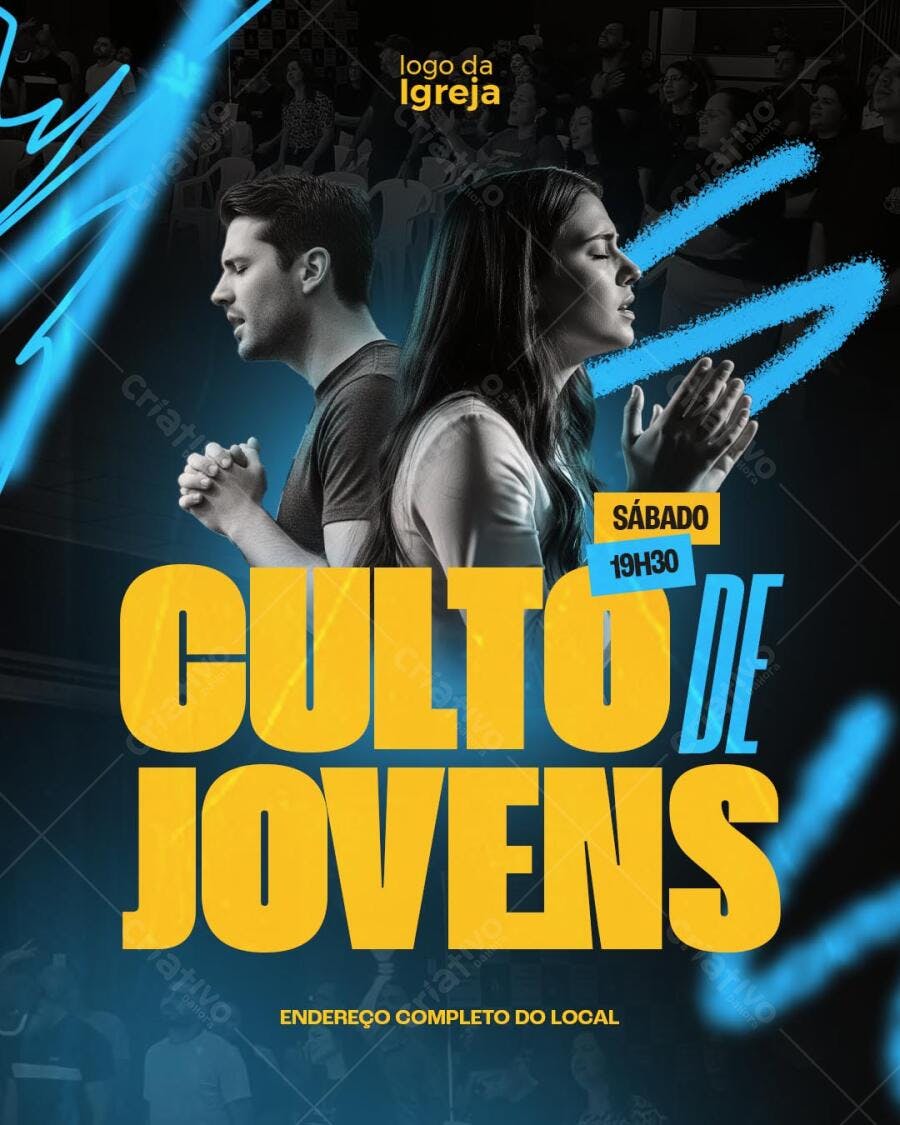 Flyer para Culto de Jovens PSD Editável