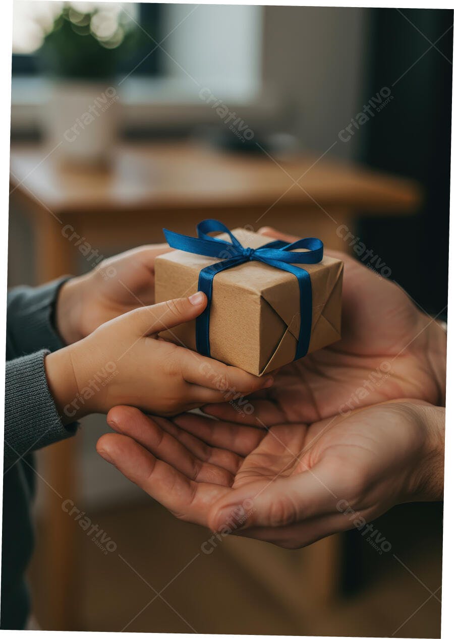 Criança dando presente em mãos adultas
