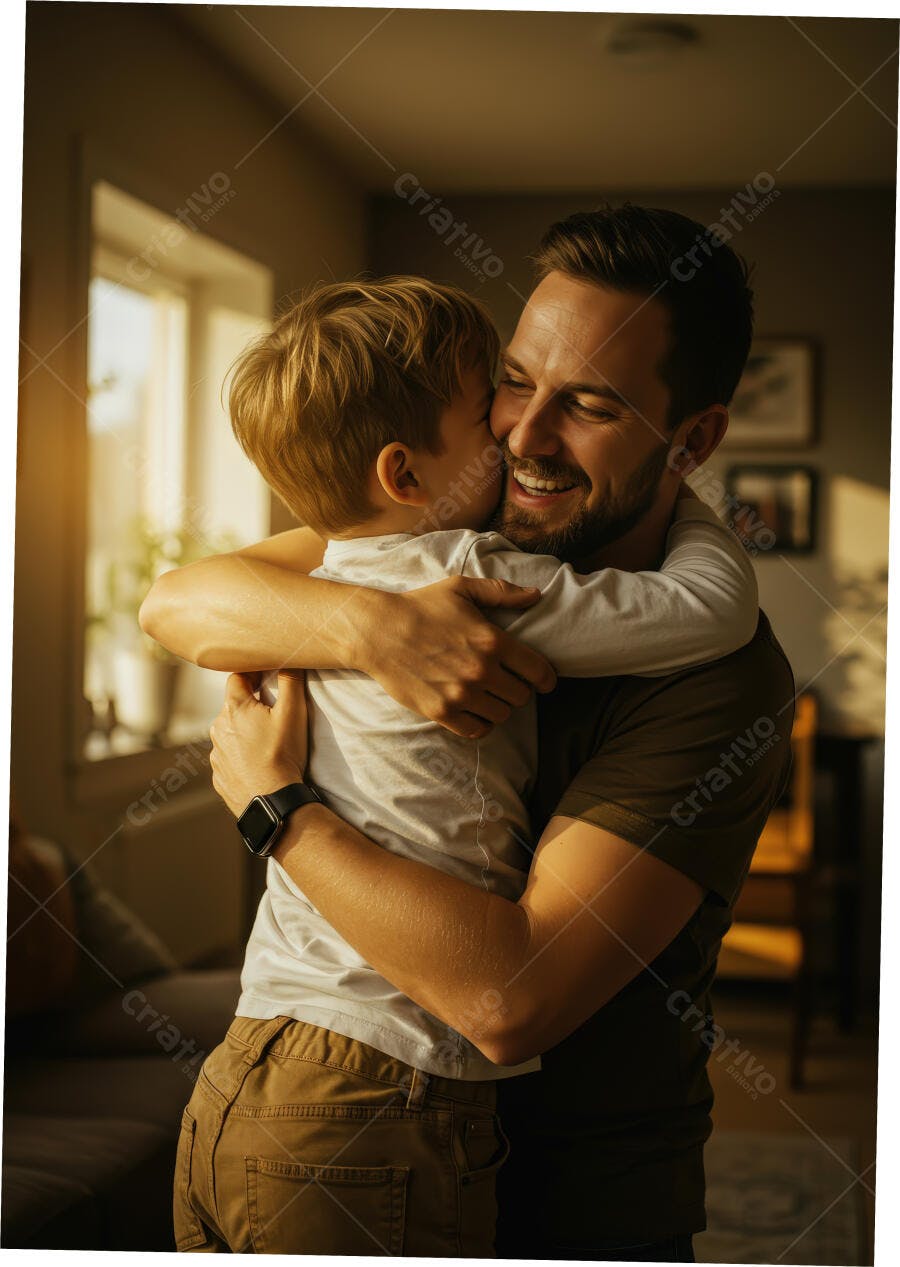 Pai e filho se abraçando com carinho