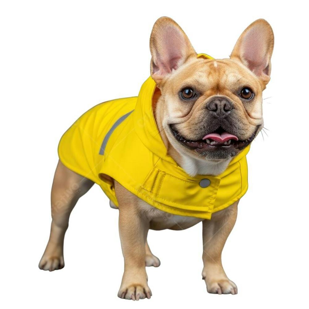 Bulldog francês com capa de chuva amarela (2)