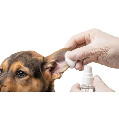 Limpeza de ouvido em filhote de cachorro