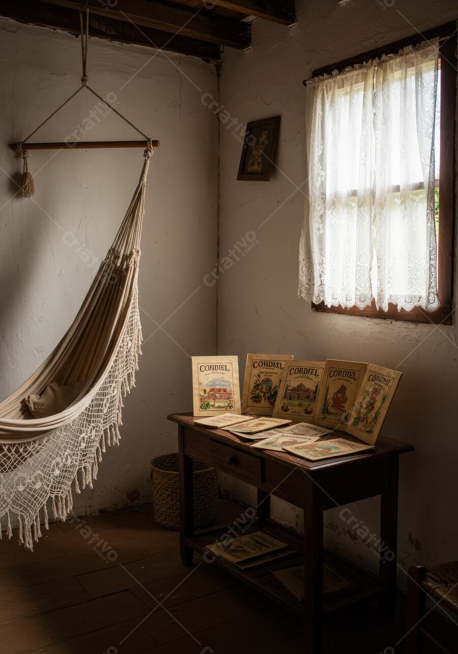 Rede em quarto antigo com livros antigos