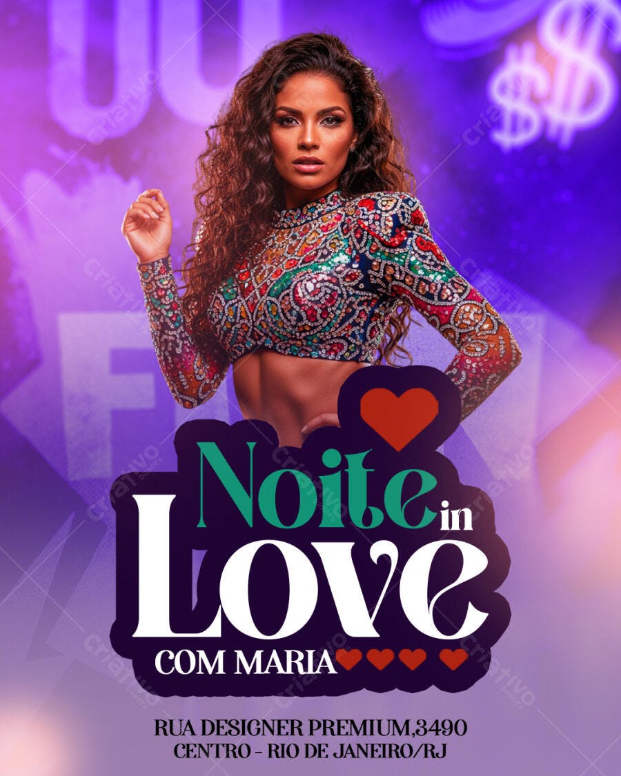 Flyer Noite Romântica com Maria PSD Editável