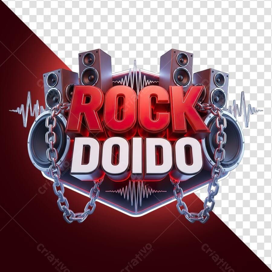 Selo 3D musical vermelho e metálico com caixas de som