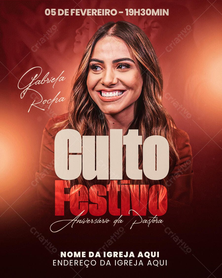 Flyer para Culto Festivo 05 de Fevereiro PSD Editável