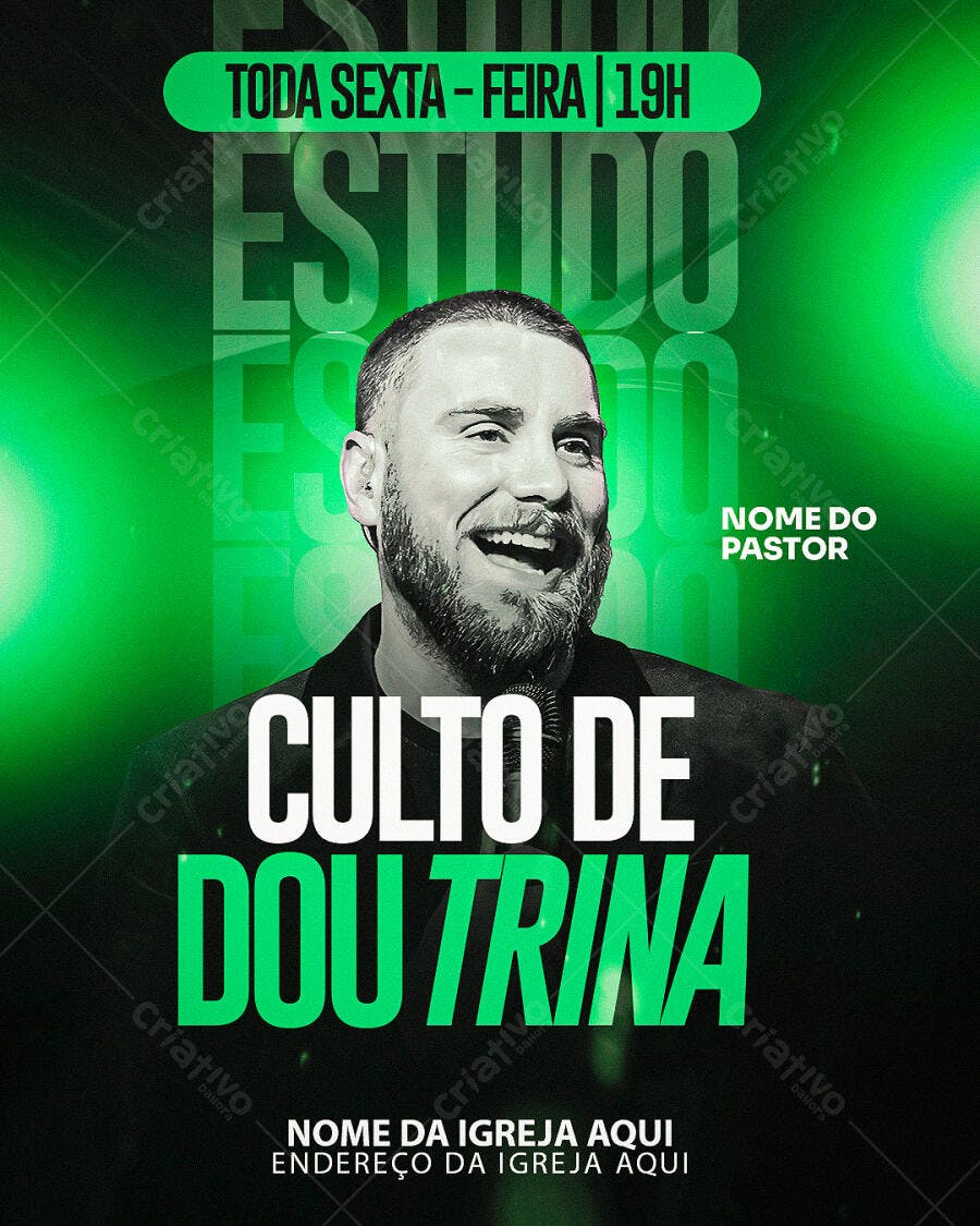 Flyer para Culto de Doutrina Toda Sexta PSD Editável