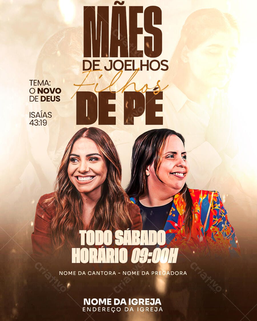 Flyer Evento Religioso Mães de Joelhos Filhos de Pé PSD Editável