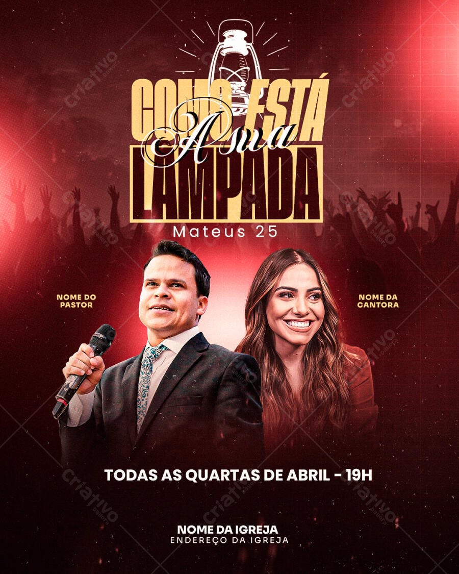 Flyer Igreja Quarta-Feira de Abril PSD Editável