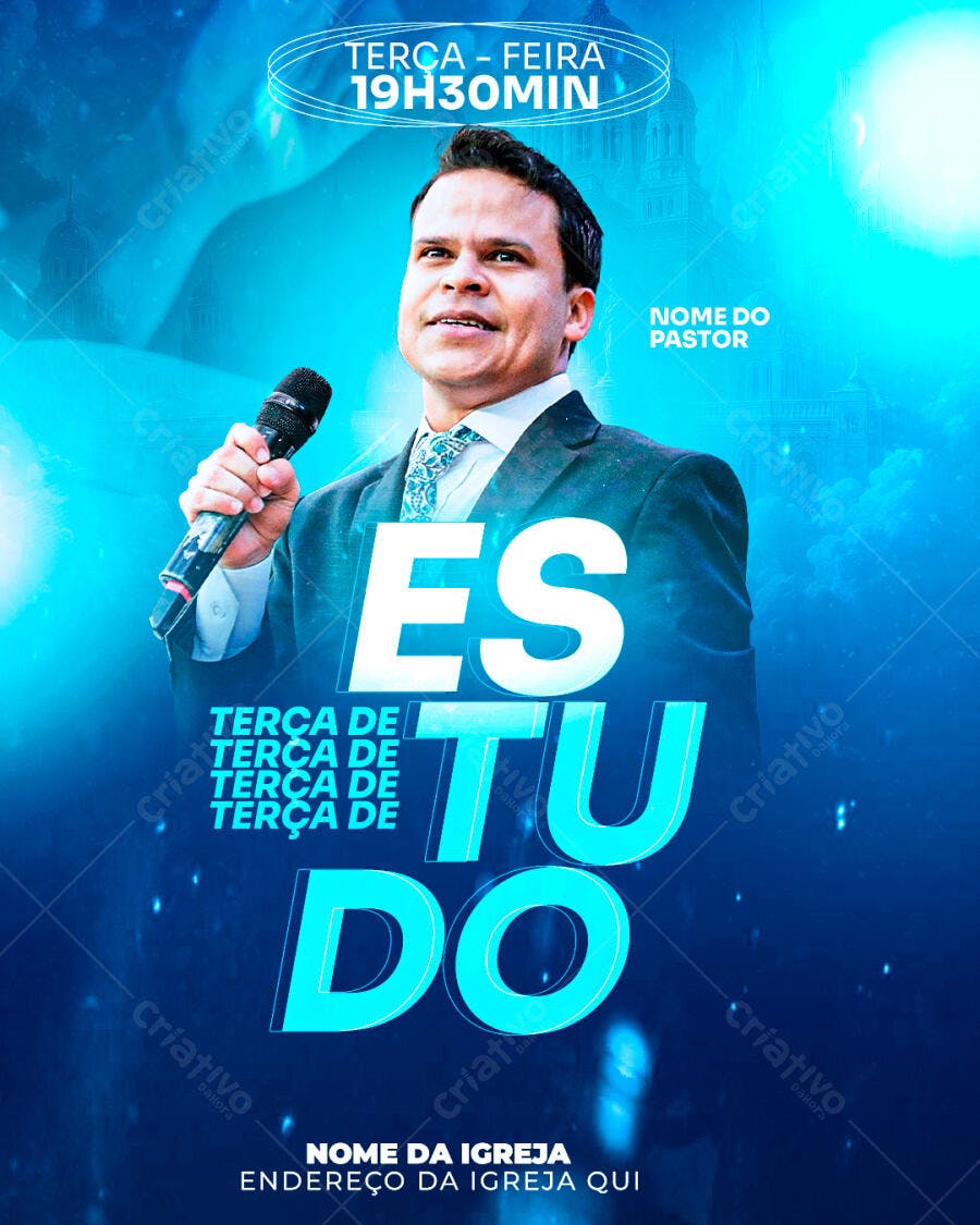 Flyer para Culto Terça-Feira PSD Editável