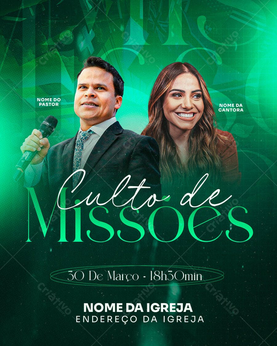 Flyer para Culto de Missões 30 de Março PSD Editável