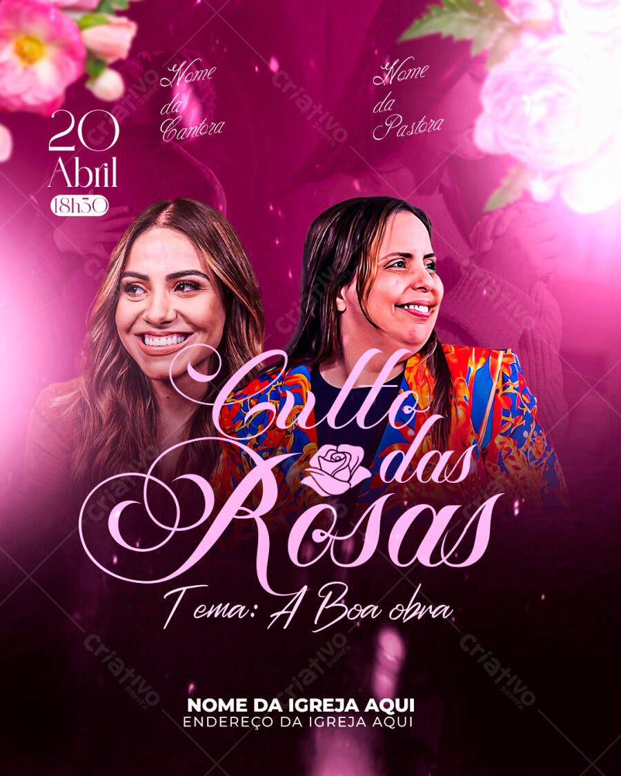 Flyer para Culto das Rosas 20 Abril PSD Editável